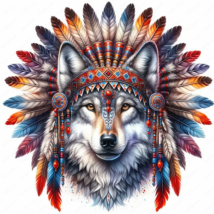 Indian Wolf Head 40*40CM (Canvas) Full Round Drill Diamond Painting gbfke