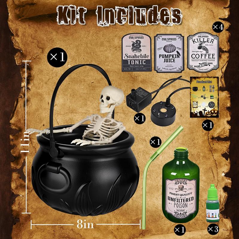Product Introduction of Halloween Decorations Indoor - Cauldron Halloween Decor with Magic Floating Potion Bottles and Diffuser - Black Plastic Witches Bowl Hocus Pocus Party Decoration for Spooky Vintage Home Kitchen Table. Well Soon Gift 3