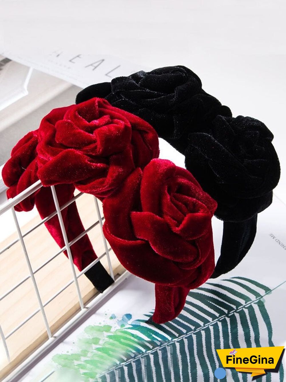 Pure Color Floral Velvet Headband