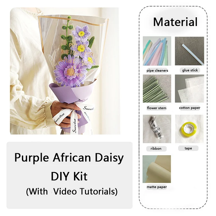 DIY Pipe Cleaners Kit - Purple African Daisy Bouquet