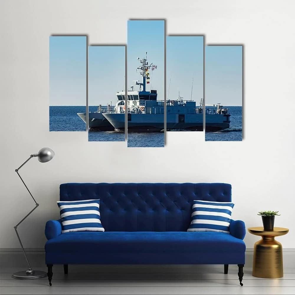 Small Grey Military Ship- Canvas Print for Living Room Decor - Framed Wall Art Ready to Hang - Large Size