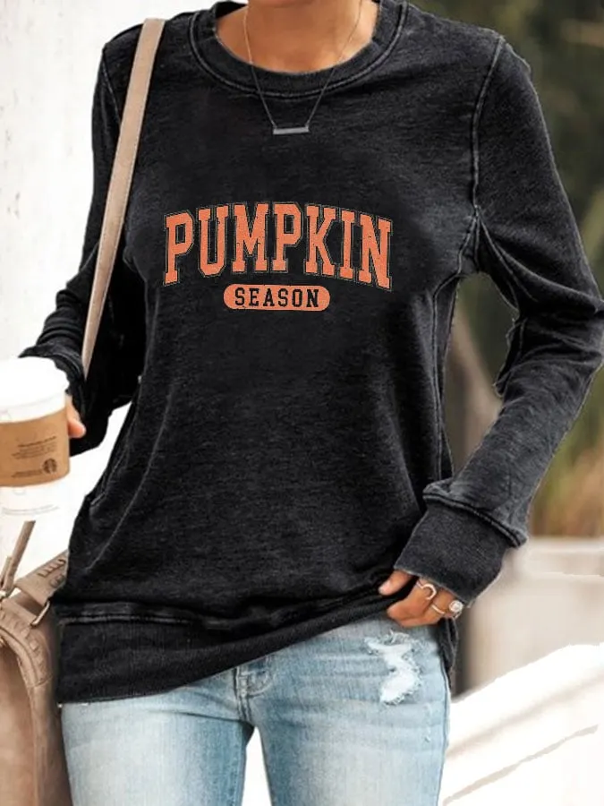 Women's Autumn Pumpkin Print Casual Sweatshirt 
