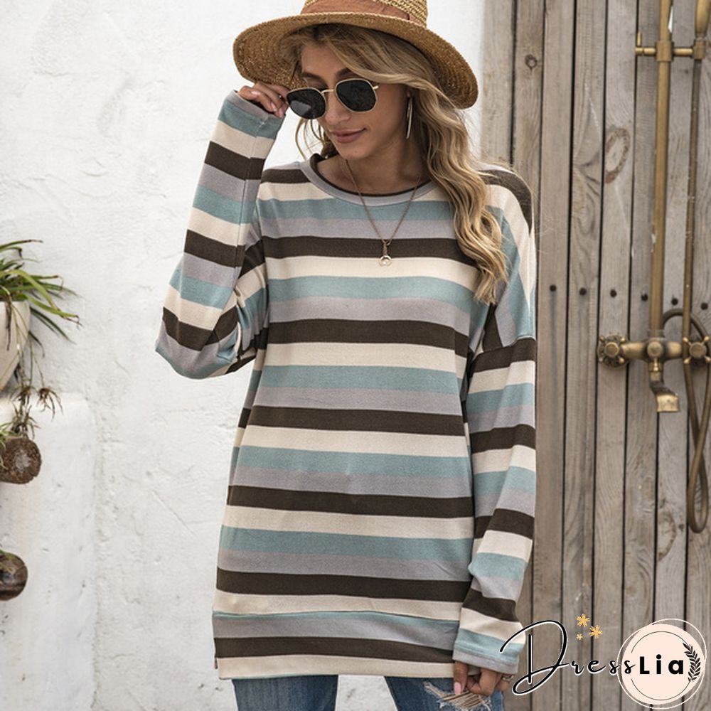 Basic Striped T-shirt Women Plus Size S-5XL Multi Colors Casual Cotton Stretchy Long Sleeve Tops Tee Spring Autumn