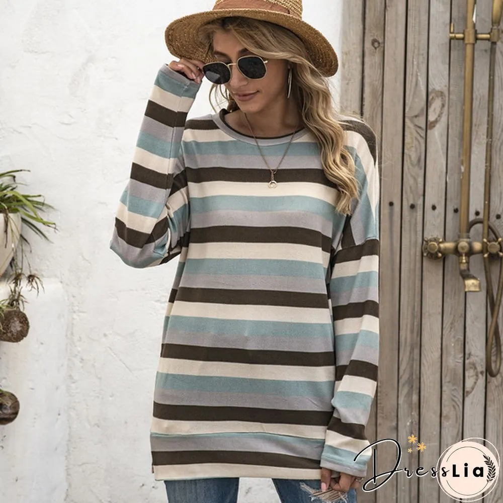 Basic Striped T-shirt Women Plus Size S-5XL Multi Colors Casual Cotton Stretchy Long Sleeve Tops Tee Spring Autumn