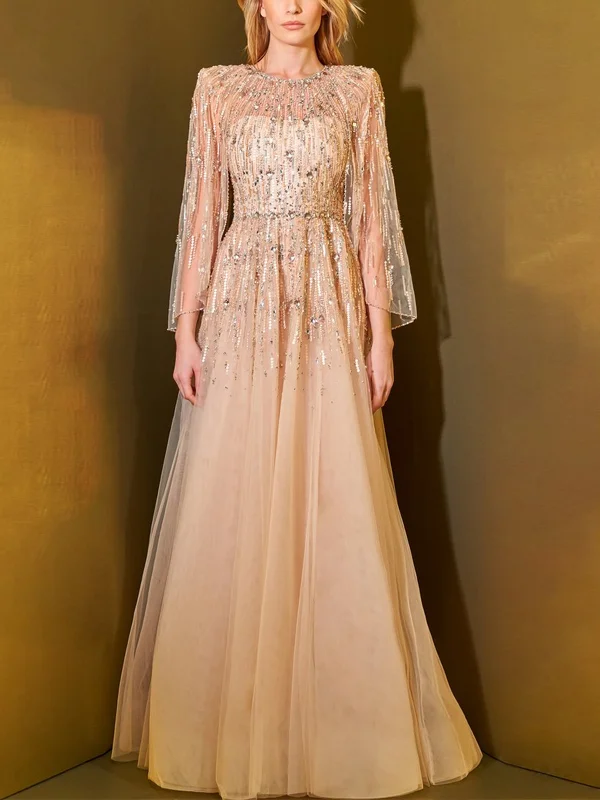 Round Neck Sequined Mesh Maxi Dress