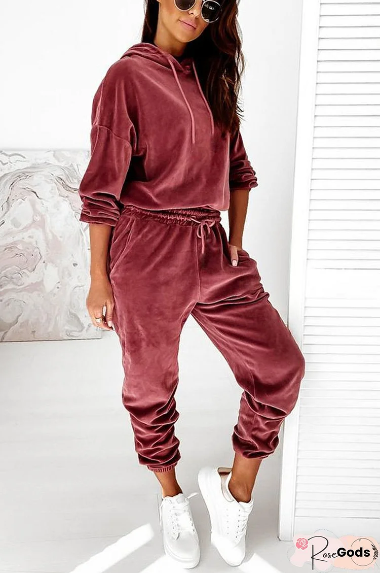 Velvet Drawstring Hooded Jogger Set