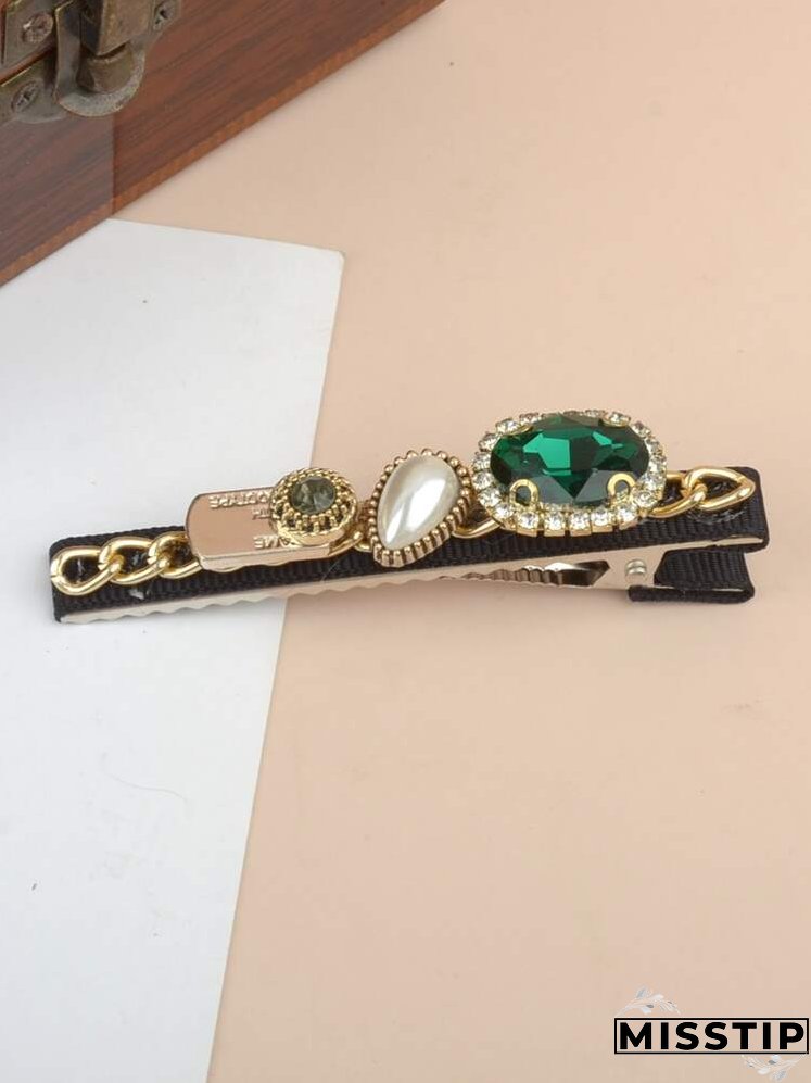 Gemstone & Faux Pearl Decor Hair Clip