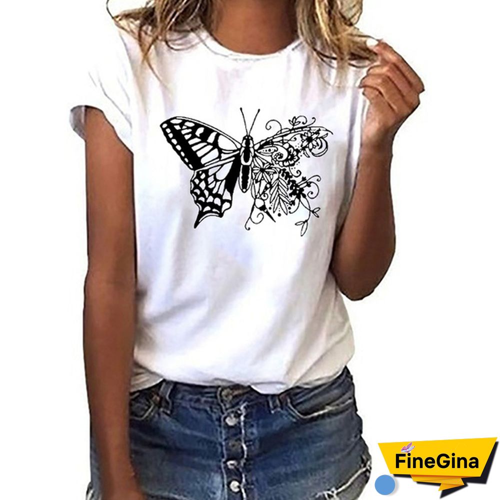 Women/Girls Summer Short Sleeved Round Neck T-Shirts Casual Women Tshirts Graphic