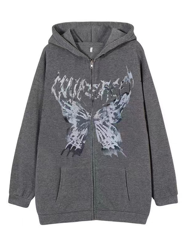 Gothic Butterfly Oversized Zipper Hoodie