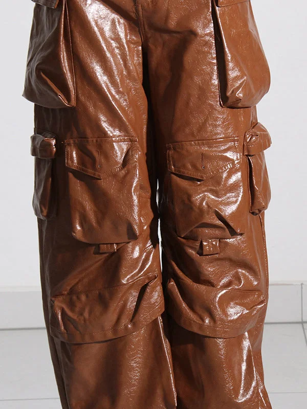 Pockets Solid Color Loose Trousers Pants