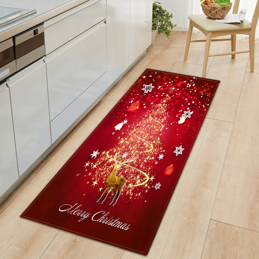 Christmas Kitchen Mat Rectangle Entrance Doormat Bedroom Home Floor Decoration Living Room Carpet Hallway Bathroom Anti-slip Rug