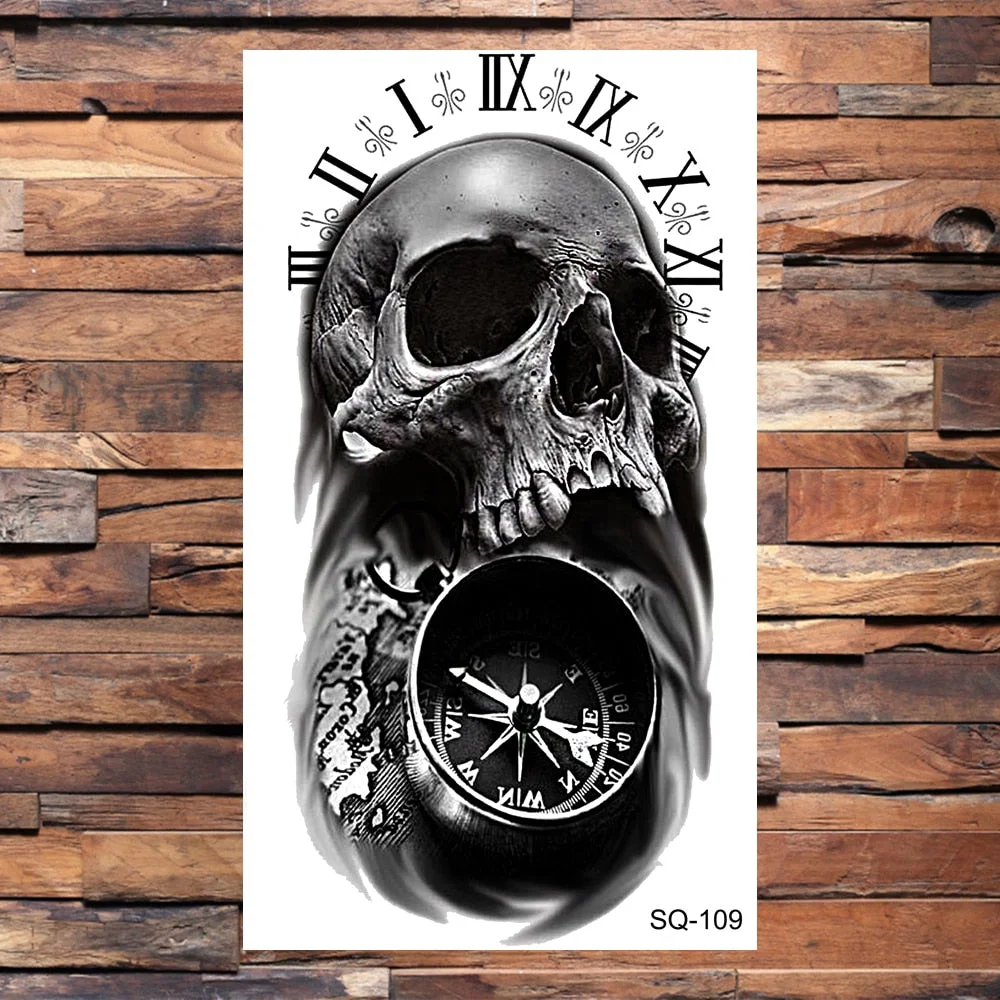 Skull Temporary Tattoos For Adults Men Realistic Tiger Lion Forest Praying Tatoos Vampire Snake Fake Tattoo Sticker Body Leg