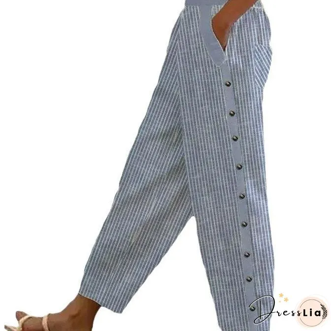 Fashionable Printed Striped Elastic Waist Cropped Pants