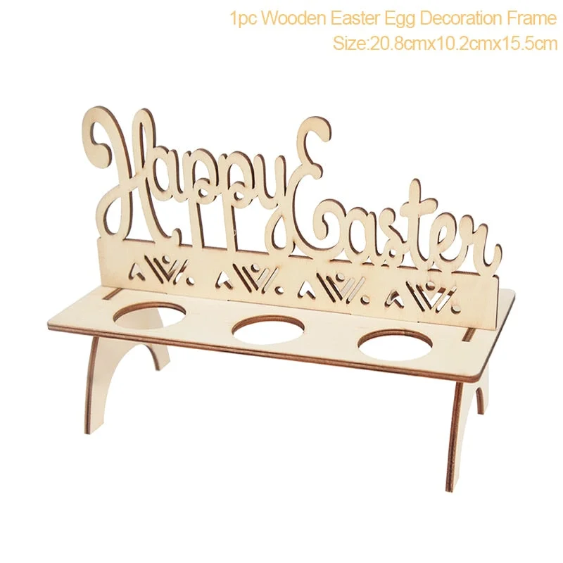 Easter Decoration for Home Wooden Easter Egg Holder Shelves DIY Craft Handmade Ornaments Kids Gift Happy Easter Party Decor 2022