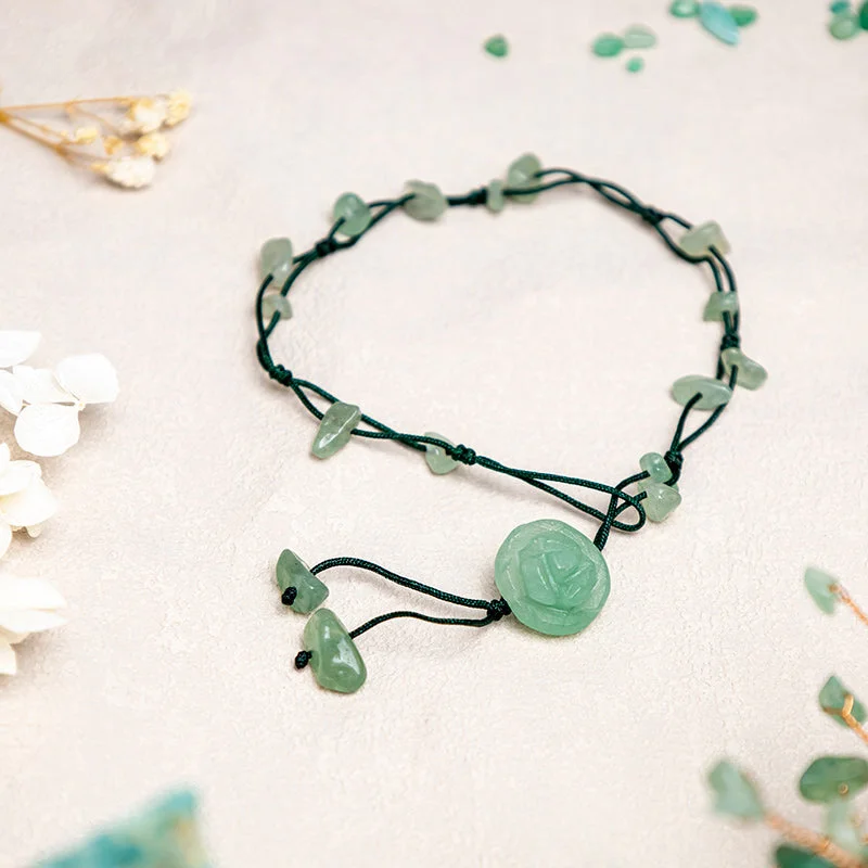 Amethyst Pink Crystal Green Aventurine Rose Inner Peace Healing Anklet