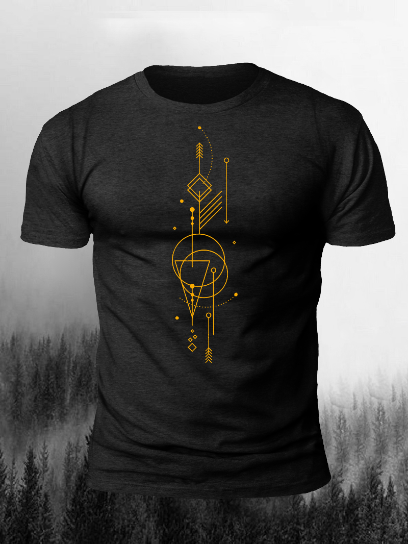 Men's Fantastic Geometric Shapes Line Print Short Sleeve T-Shirt