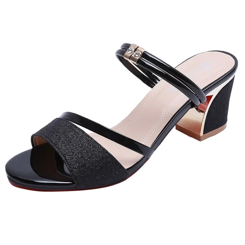 New Summer Women Flat Sandals Shoes Women Square Heel Sandalias Buckle Sandals High Heels Strap Sandals  Block Heel Shoes