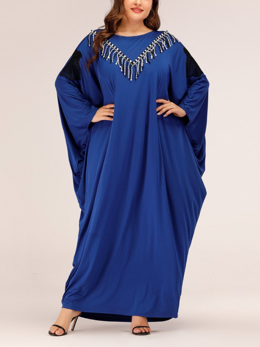 Black & White Tassel Bat Sleeve Round Neck Elegant Gown | Oxredo Shop Ramadan Sale