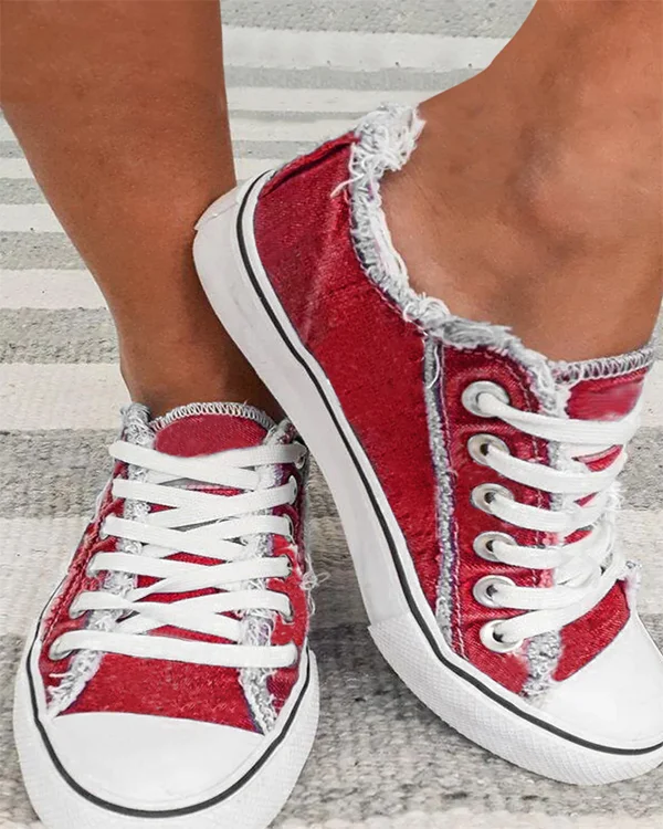 RED FLAT SHOES SNEAKERS CANVAS SHOES