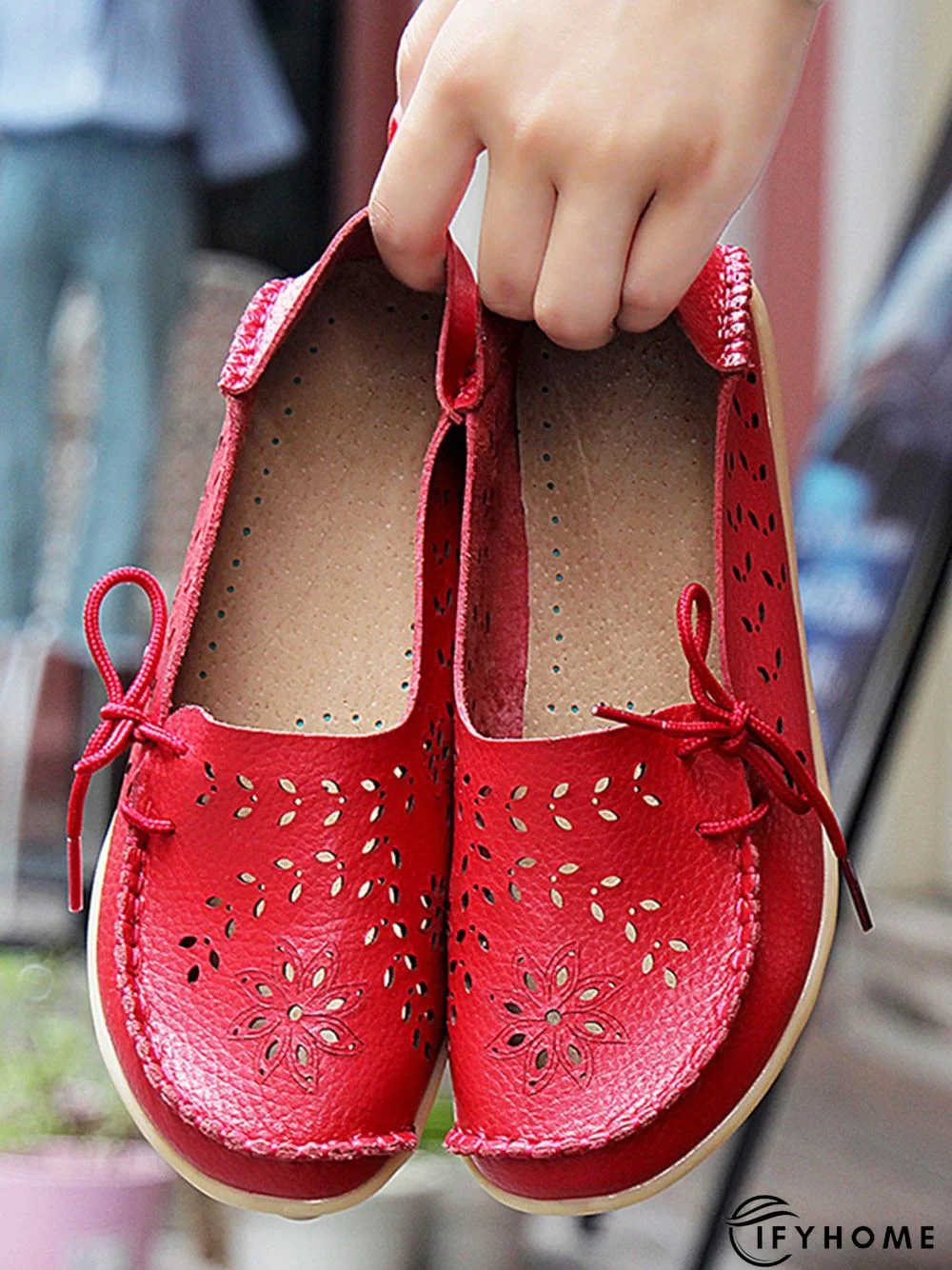 Cowhide Hollow Lace-up Portable Shoes | IFYHOME