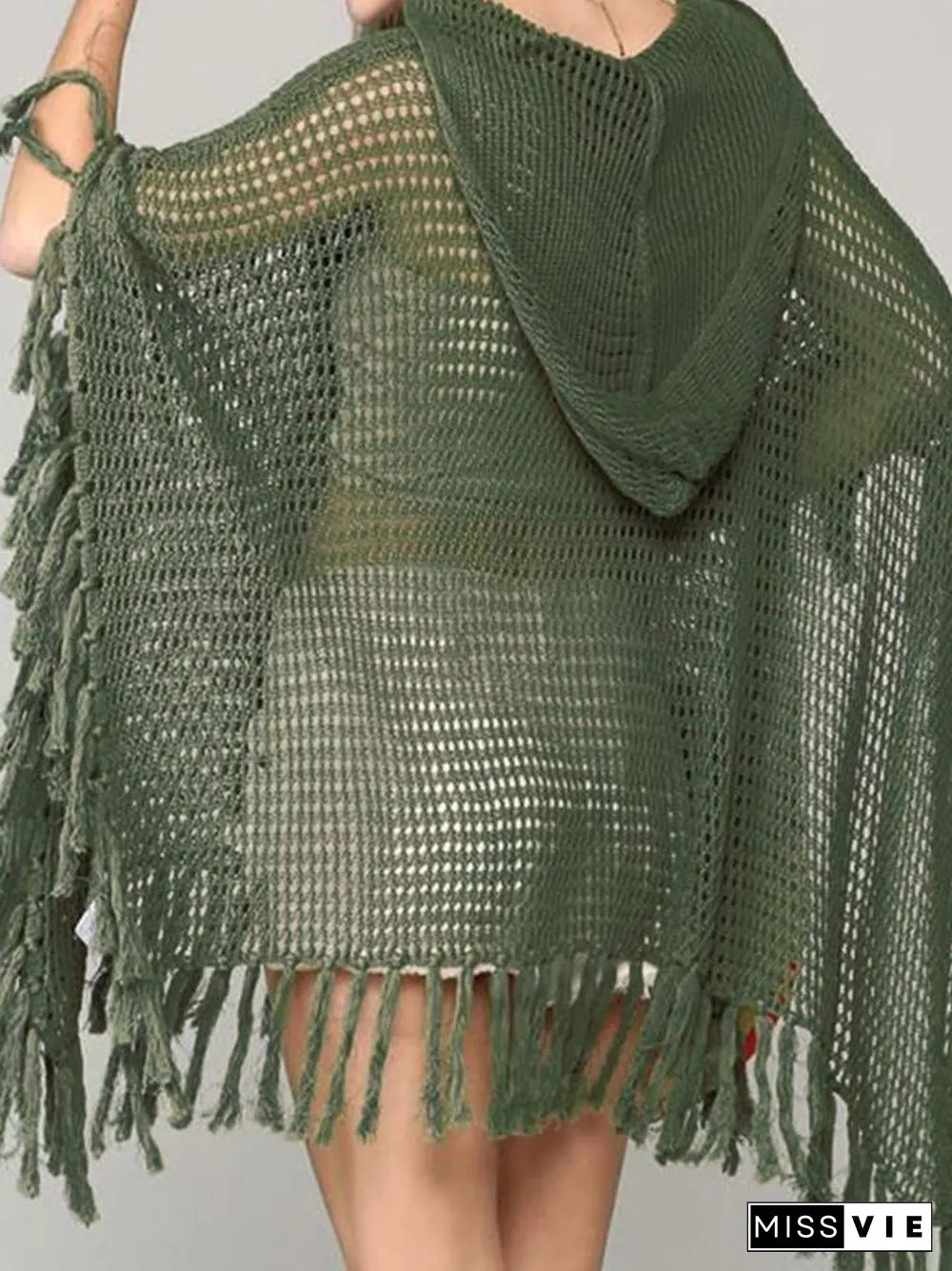Boho Hollow-out Tassel DesignArmy Green Cover-up P10319