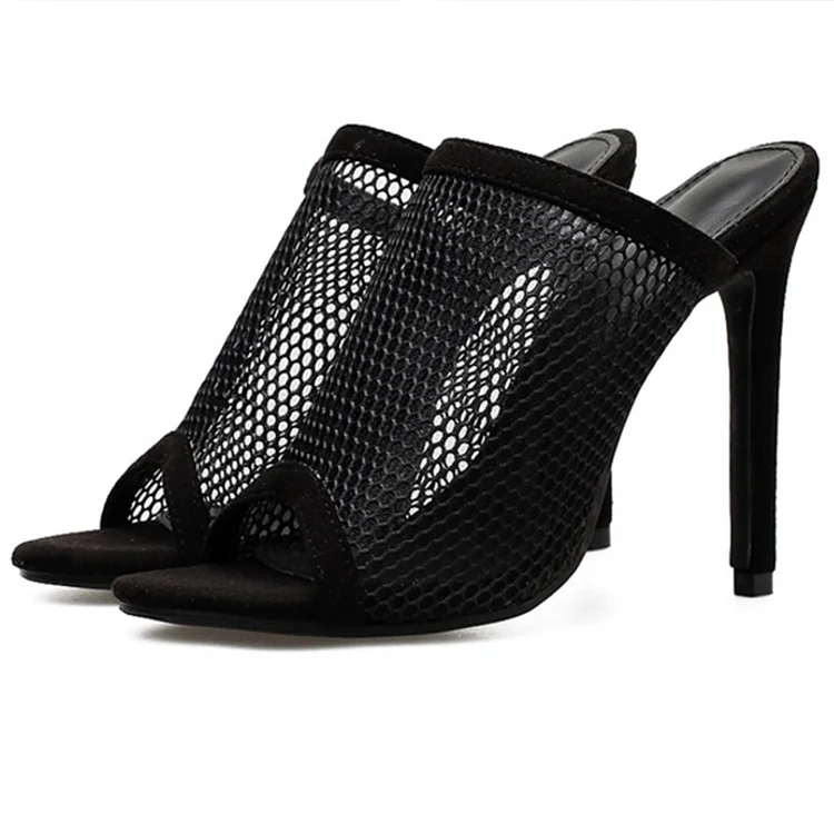 Custom Made Black Mesh Mule Heels |FSJ Shoes