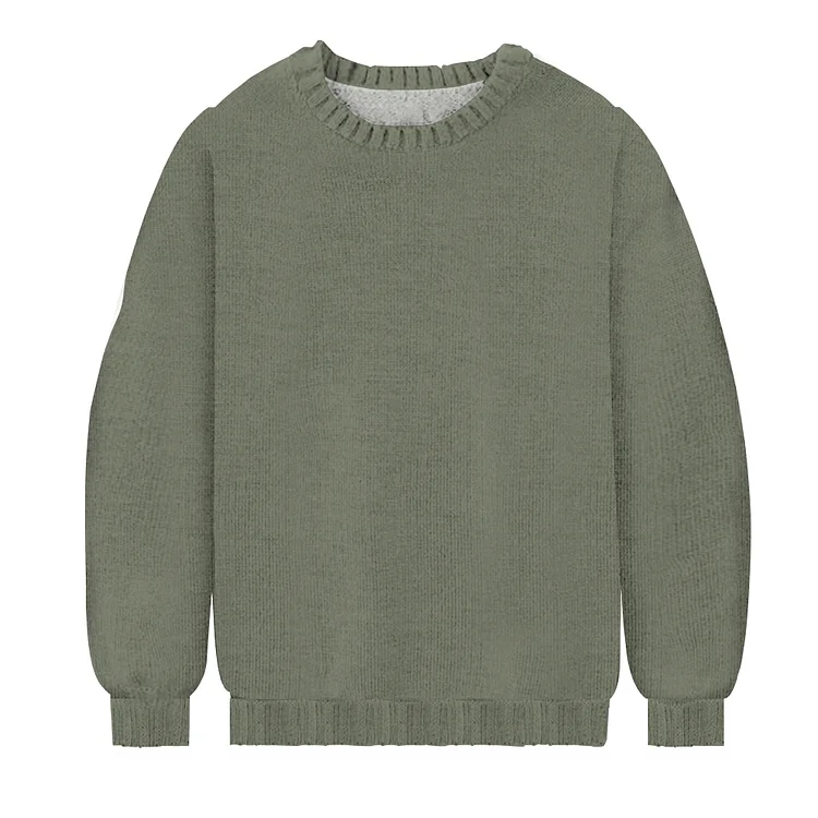 Light GreenMen's Casual Printed Long Sleeved Round Neck Sweater