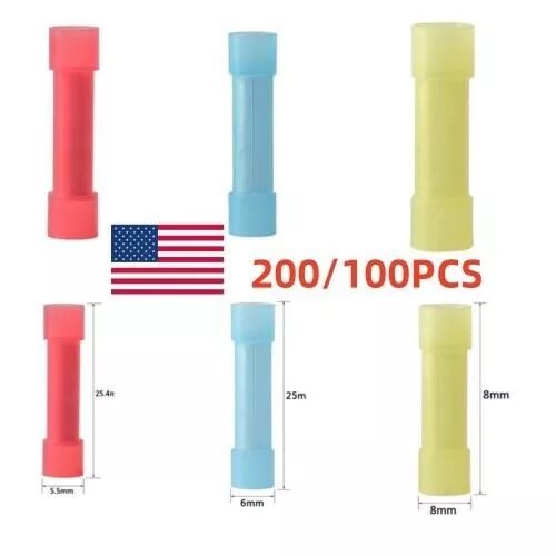 pornhint Pornhint Pack 100pcs Nylon Insulated Butt Splice Connectors, Crimp Terminals, Copper US New
