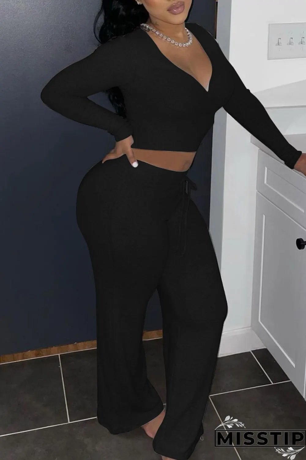 Grey Fashion Casual Solid Basic V Neck Long Sleeve Two Pieces