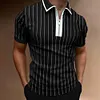Gioiacombo&trade; Polo da uomo a manica corta con cerniera a righe estiva