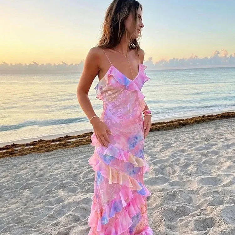 Lace Floral Print Sling Dress