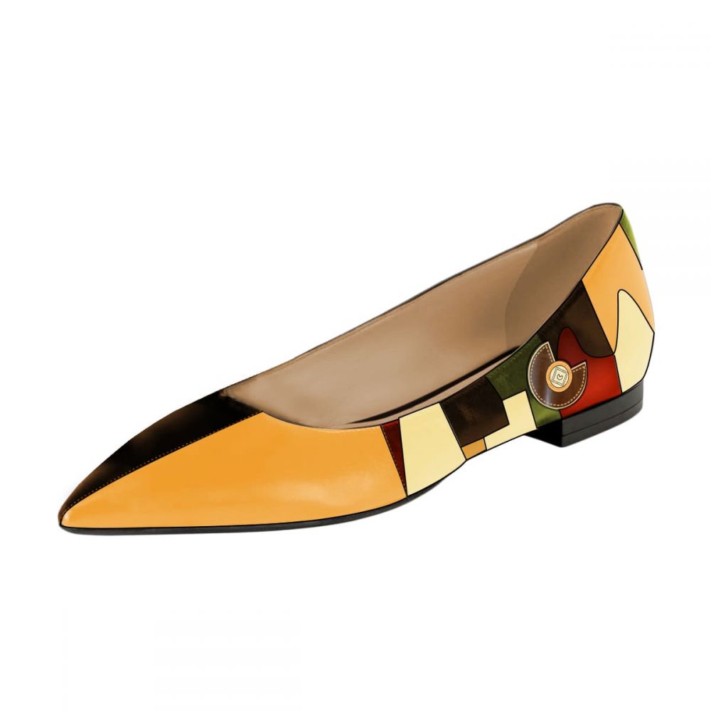 Multicolor Pointed Toe Abstract Print Casual Flat Shoes Women Nicepairs
