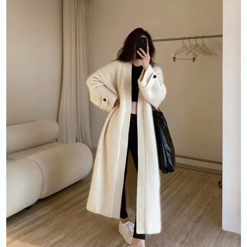 Brownm Brownm Autumn Dress Girl Korean Version Of Chic Loose Fashionable Over-Knee Heavy Knitted Pneuumbly Horse Sea Hair Sweater Coat