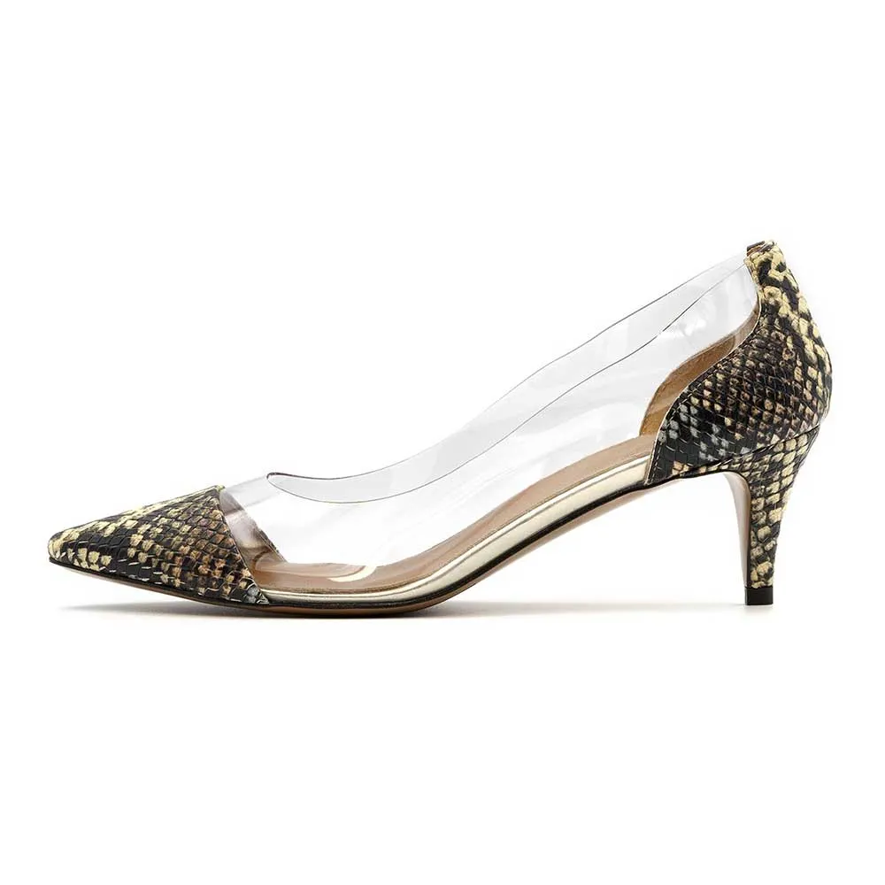 Multicolor Snakeskin Print Patchwork Pointed Toe Pumps Heels