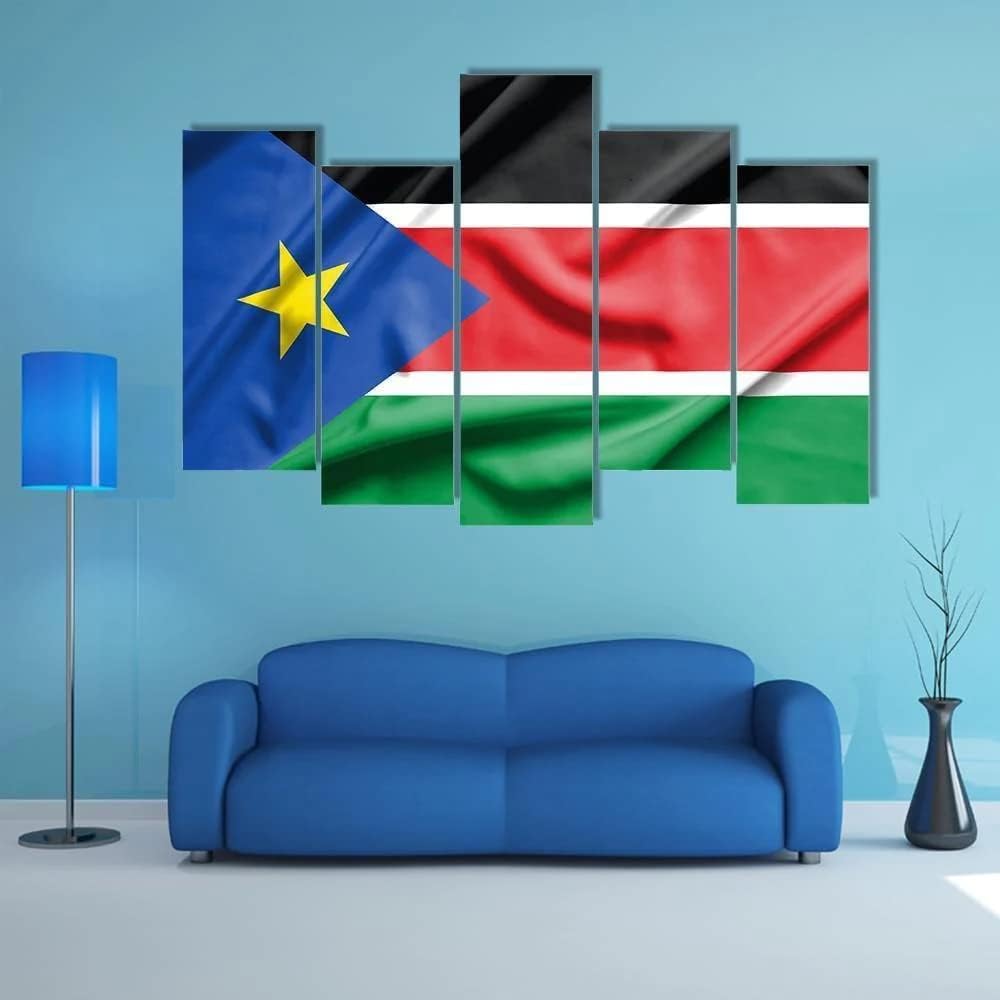 ERGO PLUS Canvas Wall Art Painting Pictures South Sudan Flag Silk Texture Decoration Wall Decor Bathroom Living Room Bedroom Kitchen Framed Ready to Hang