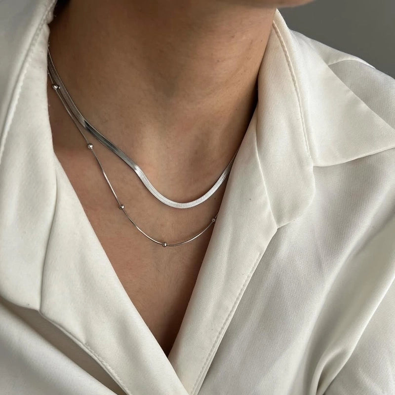 Basic Solid Color 304 Stainless Steel Double Layer Necklaces