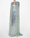 Aquamarine Sequined Tulle Gown