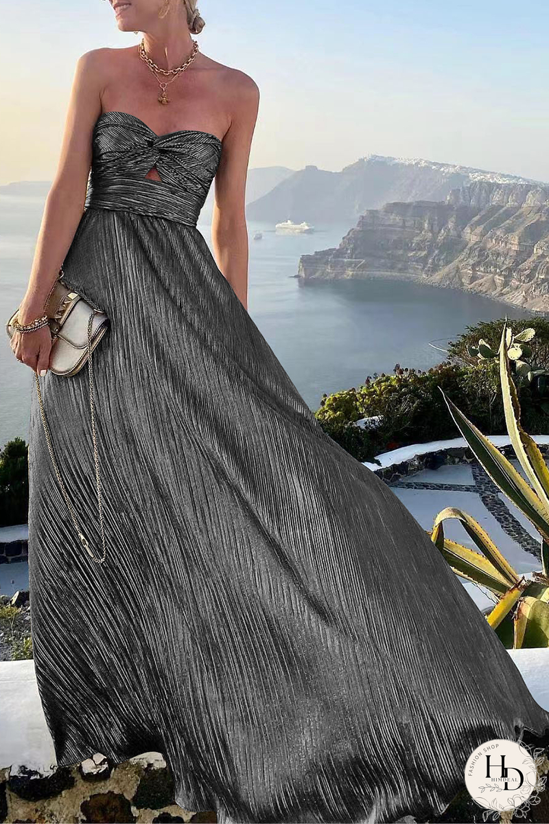 Fashion Solid Hollowed Out Strapless Cake Skirt Dresses