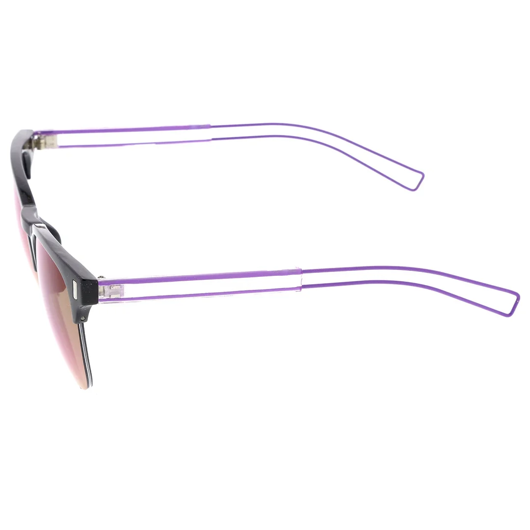 Semi Rimless Wire Hook Temples Square Colored Mirror Lens Horn Rimmed glasses 56mm