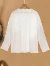 Long Sleeve Semi-Sheer Knitted Solid Color Cardigan - Elegant See-Through Open Front Top with Micro Elasticity and Regular Length - Perfect for Spring and Summer Womens Clothing