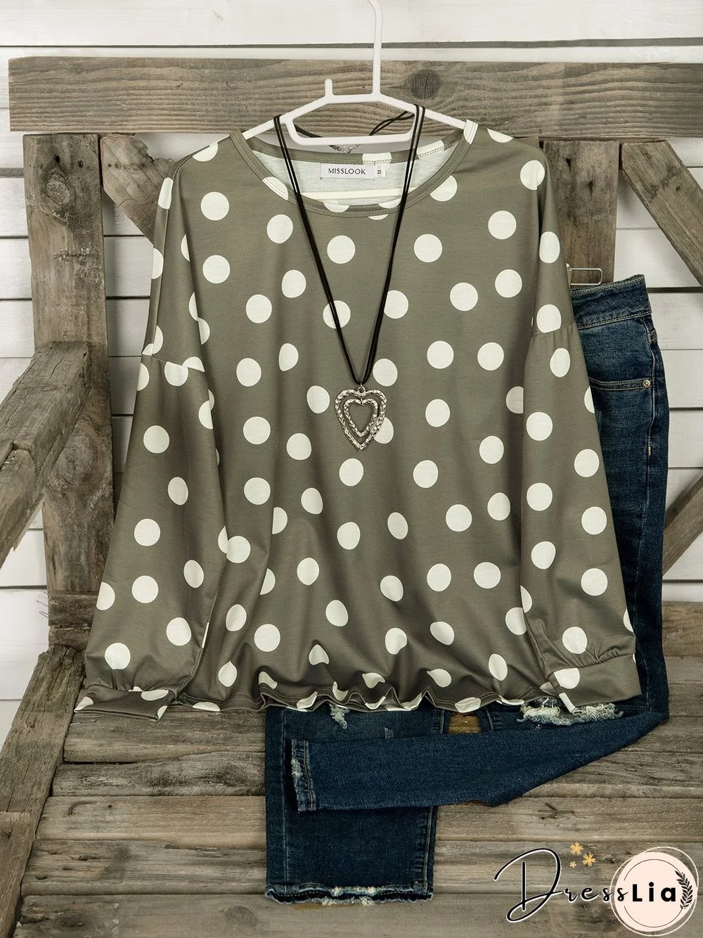 Crew Neck Casual Polka Dots T-shirt