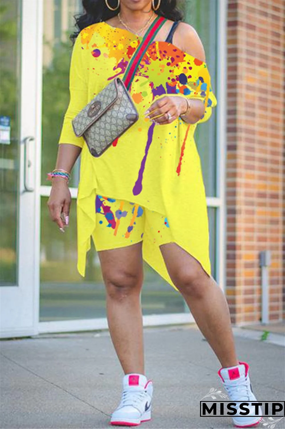 Burgundy Fashion Casual Print Basic Asymmetrical Oblique Collar Long Sleeve Two Pieces