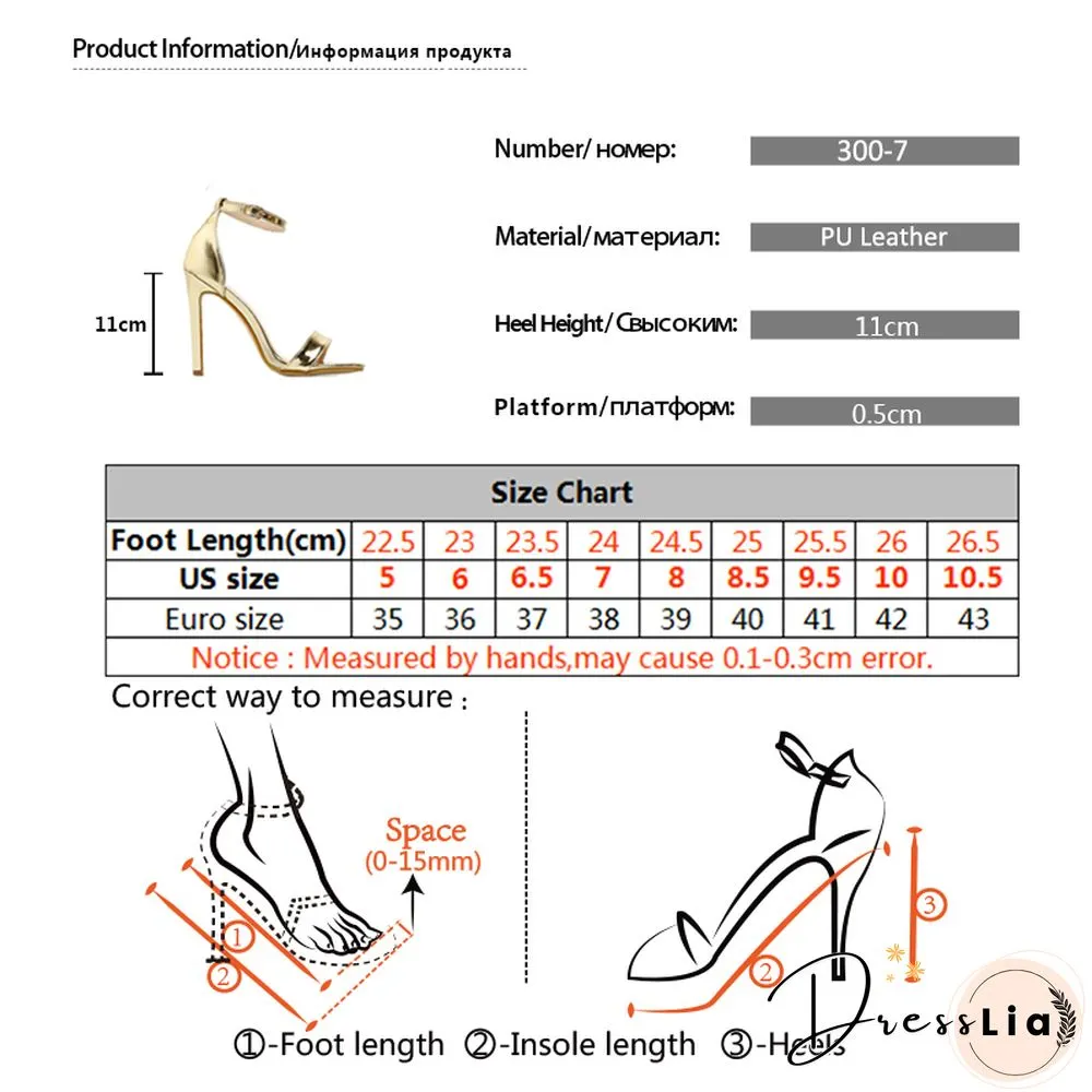 New Womens High Heels Sandals With Buckle Gold Silver Wedding Shoes Large Size Female