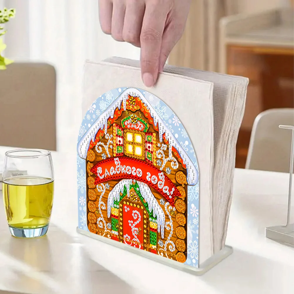DIY Acrylic Christmas Cookie House Diamond Painting Napkin Rack Decor for Art Crafts