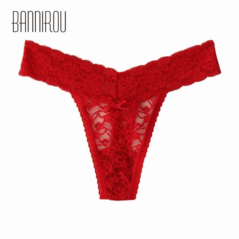 BANNIROU New Woman Underwear Sexy Lace Underwear Woman Hot Sale Low Waist Soft Female Panties New Plus Size Thongs Lace 3 Pieces