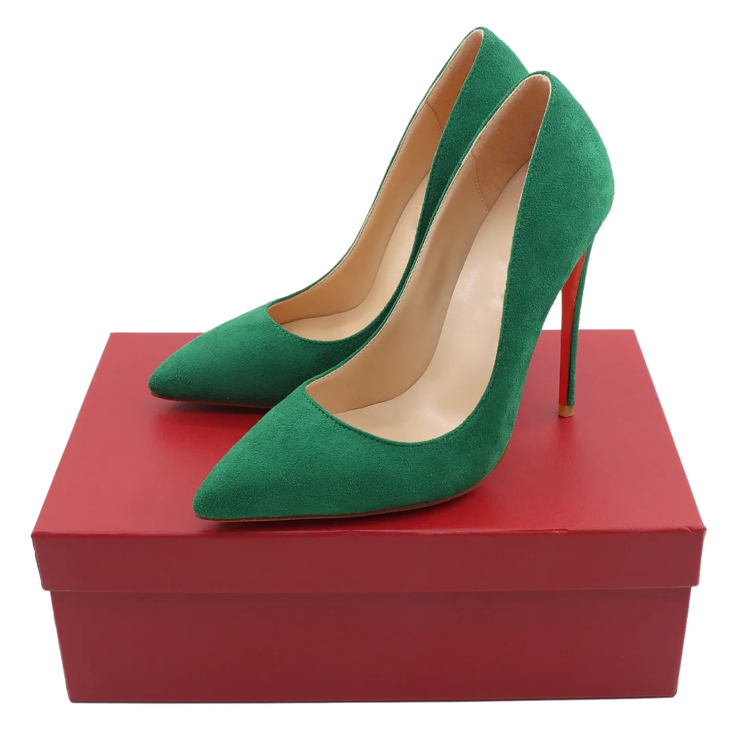 120mm Red Bottom Women's Party Wedding Heels Pumps Suede-MERUMOTE