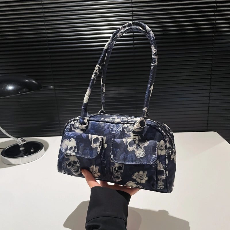 Halloween Women’s Flower Skull Streetwear Square Zipper Shoulder Bag