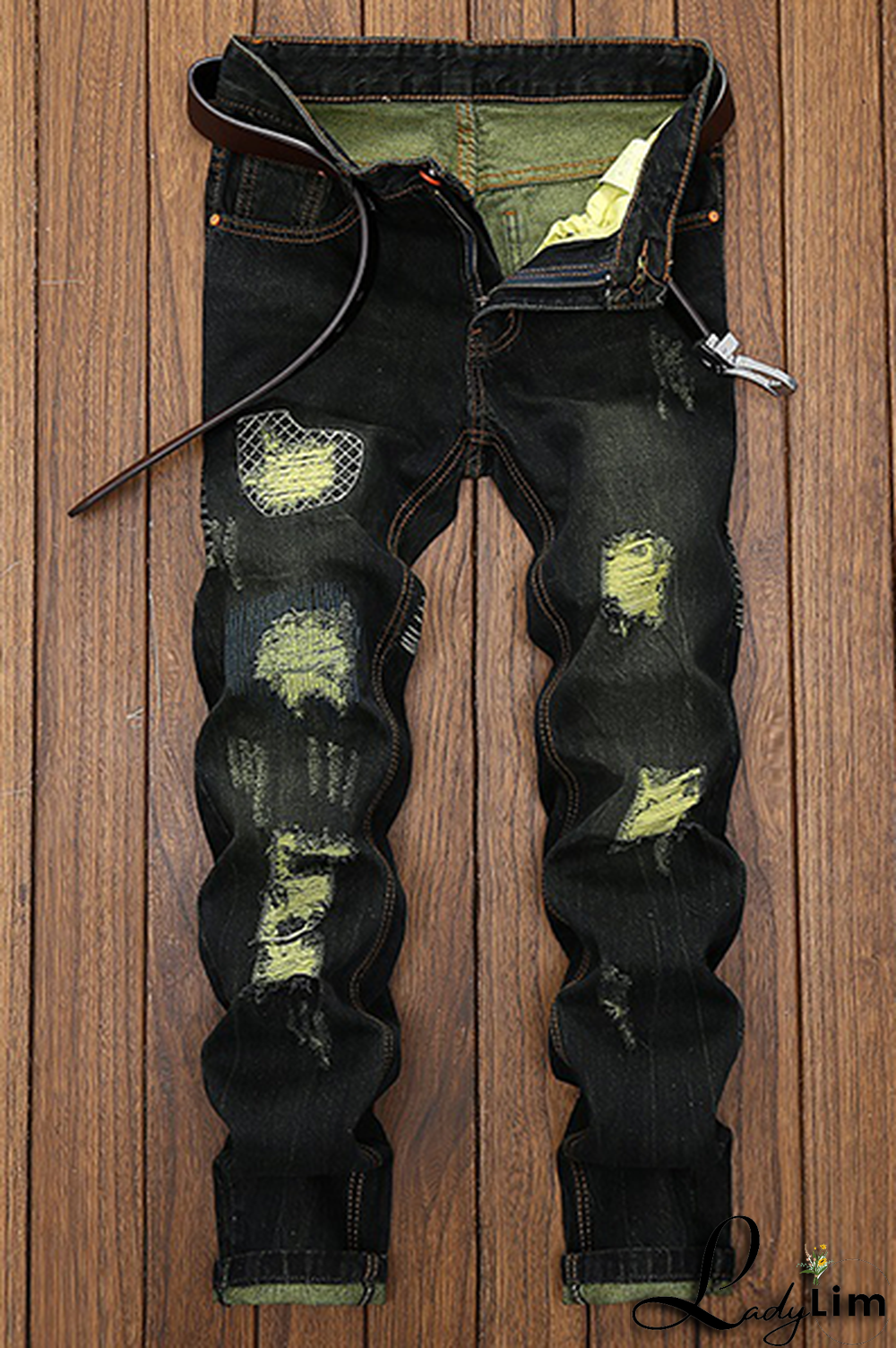 Blue Street Patchwork Tassel Ripped Make Old Bottoms