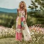 Women's Vintage Floral Art Patch Comfy Jumpsuit - Image 2