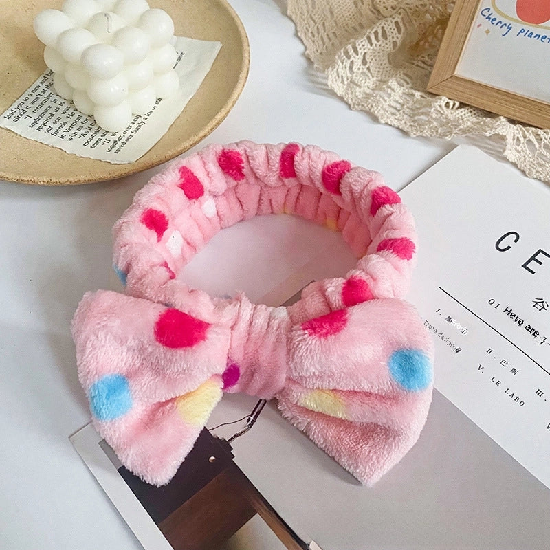 Leopard Stripe Bow Hair Band Women’s Face Washing Sports Hair Band Coral Fleece Hair Accessories